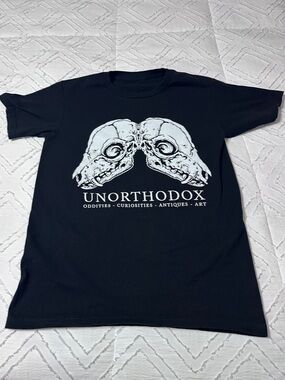 Black Graphic Tee with White Skull Design